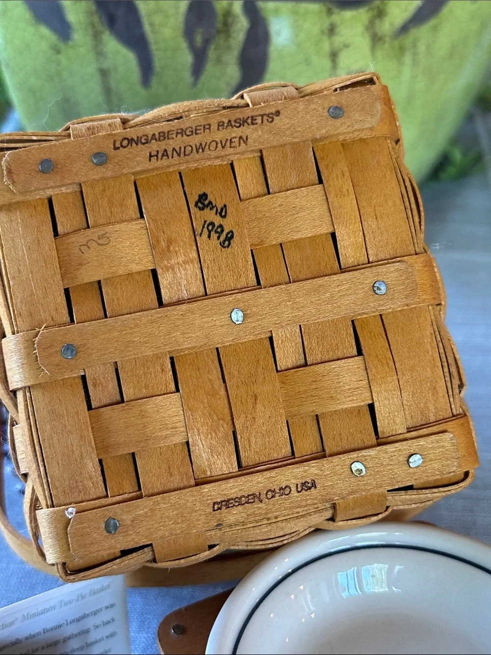 Longaberger Basket with Blue Plaid Liner 25th Anniversary Mini 2 Pie Basket